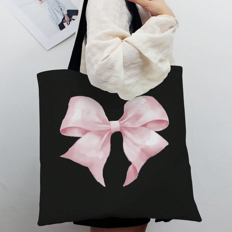 Women'S Tote Bags For Work - ROMWE Kawaii Bow 패턴 캔버스 숄더백