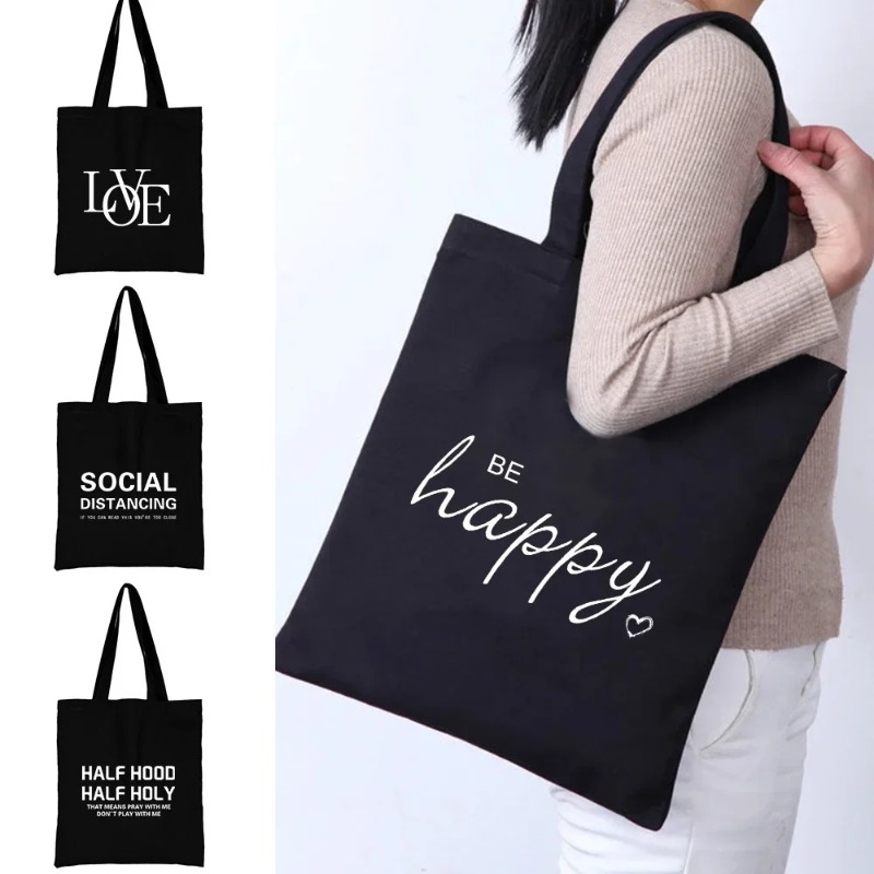 Women'S Tote Bags For Work - 카와이 만화 오렌지 고양이 프린트 블랙