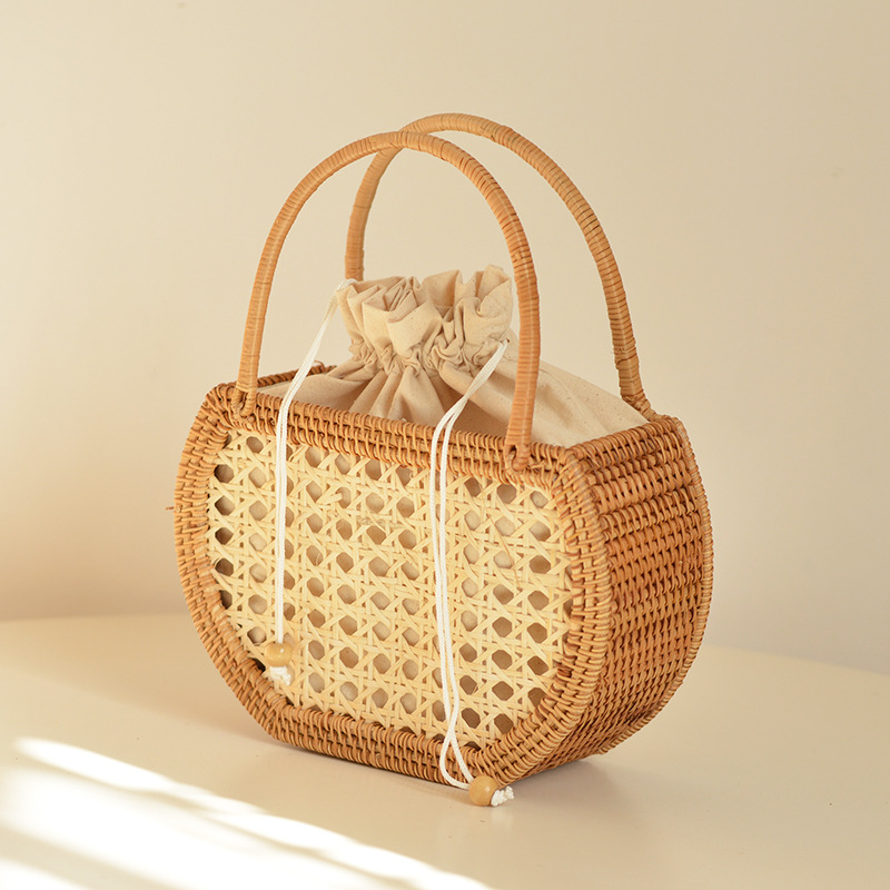 Basket Bag Wicker - 캐주얼 할로우 라탄 바구니 가방, 위커
