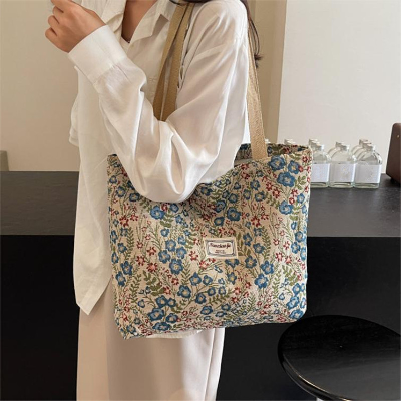 Women'S Tote Bags For Work - 자수 꽃무늬 캔버스 핸드백 여성용 섬세한