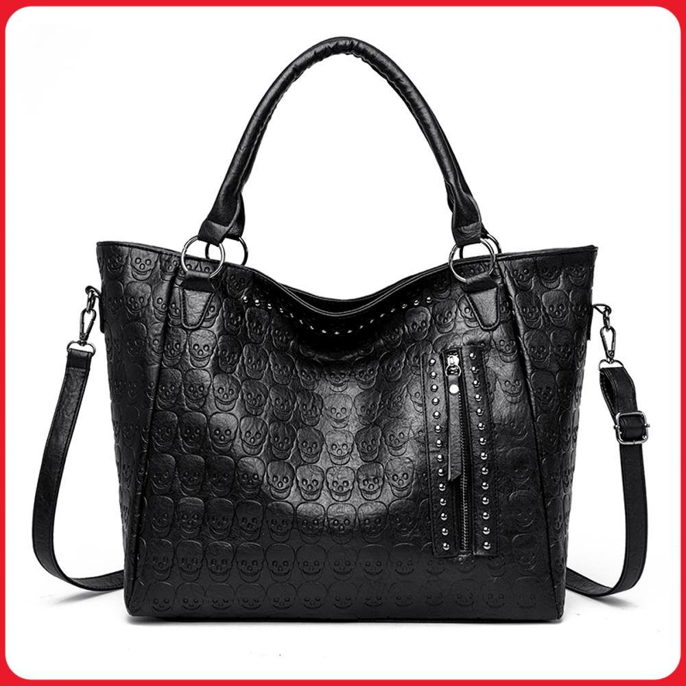 Women'S Tote Bags For Work - 펑크 스컬 크로스바디 백 PU 가죽
