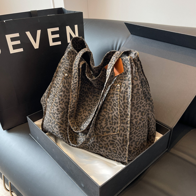 레오파드 패턴 토트백 빈티지 캔버스 숄더백 패션 대용량 - Women'S Tote Bags For Work 리뷰 및 가격