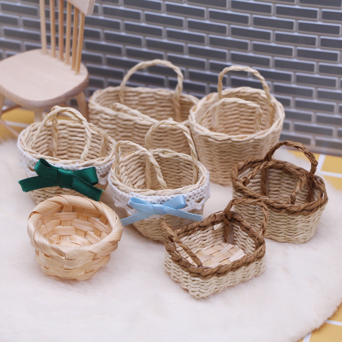 1Pc 인형 집 손으로 짠 Lafite 잔디 휴대용 바 - Basket Bag Wicker 리뷰 및 가격
