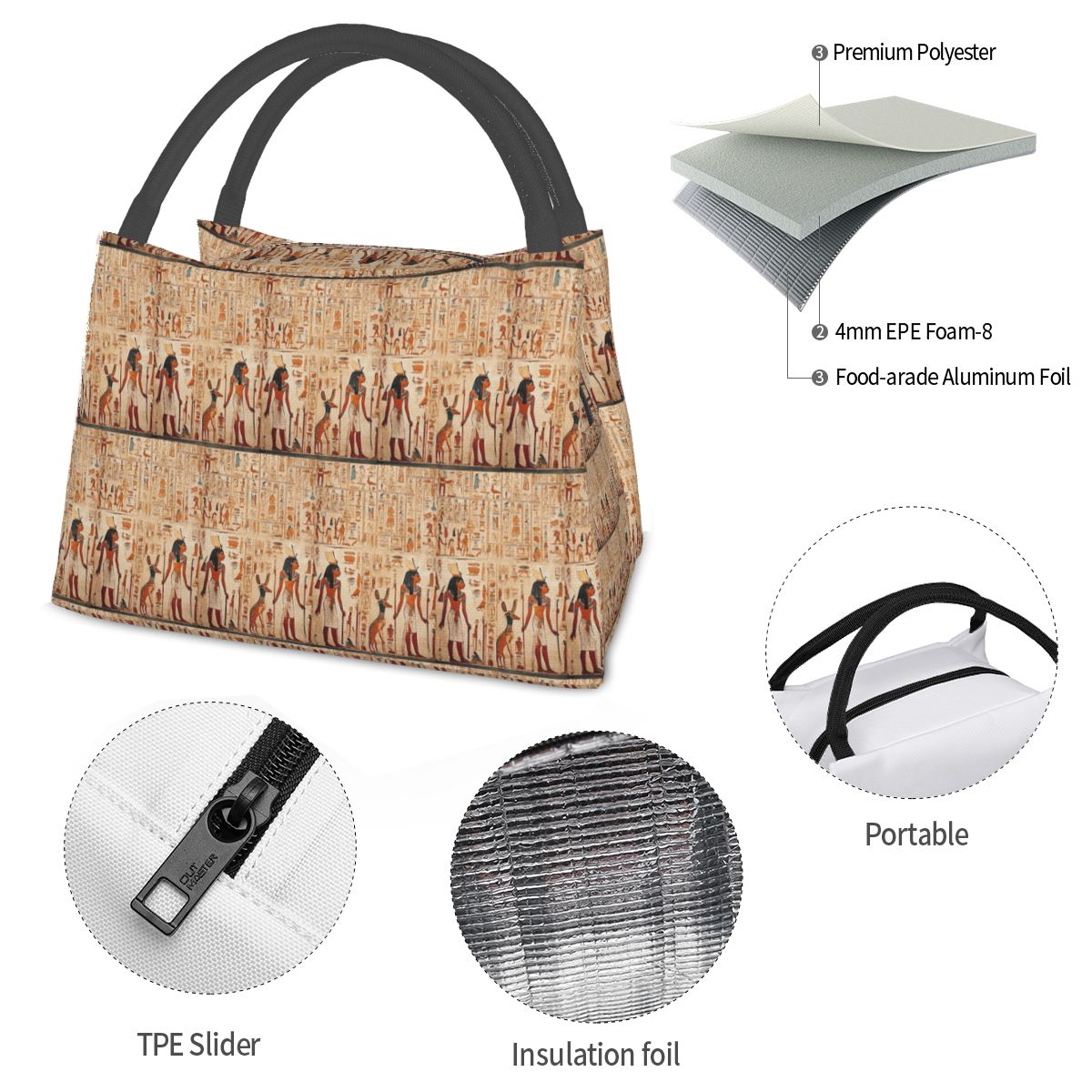 고대 이집트 벽화 이집트 신화 여성용 절연 도시락 가방 - Women Bags Egypt 리뷰 및 가격